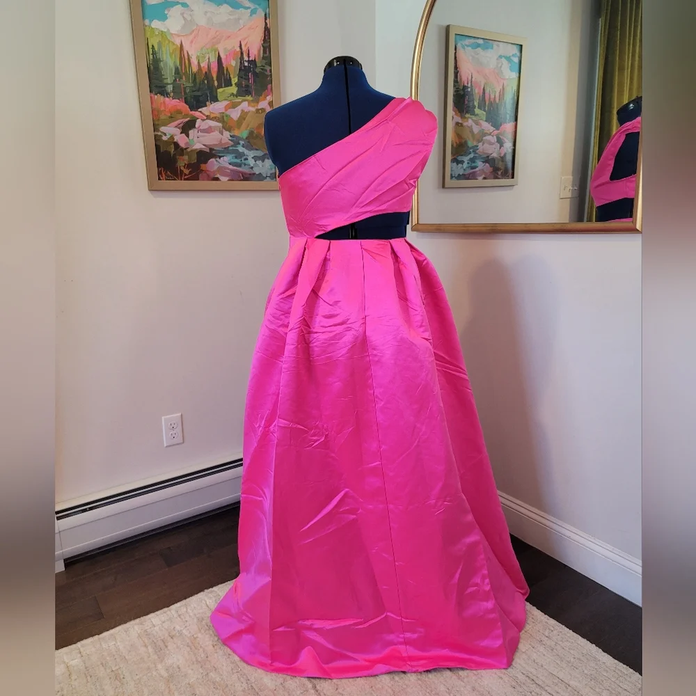 Faereisty NWOT Hot Pink One-Shoulder Prom Dress With Cutout Size XL - Picture 3 of 5